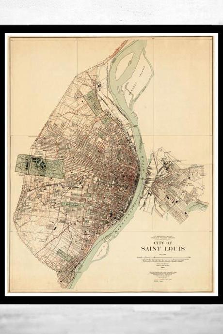 Old map of Saint Louis City St Louis 1904 Vintage Map