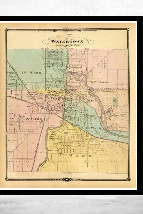 Old Map of Watertown Wisconsin 1878
