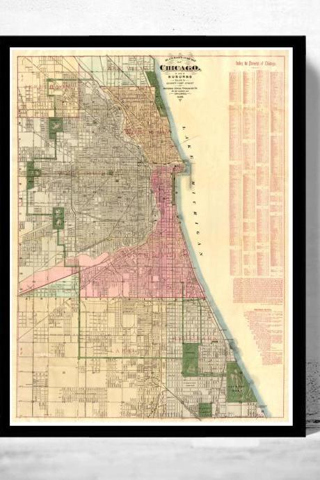 Old vintage map of Chicago 1886