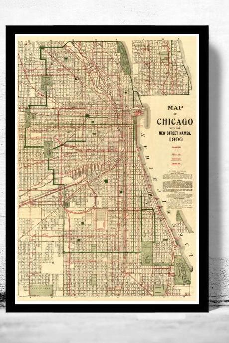 Old vintage map of Chicago 1906