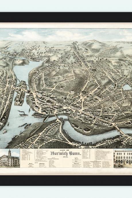 Old Map Of Norwich, Connecticut United States 1876