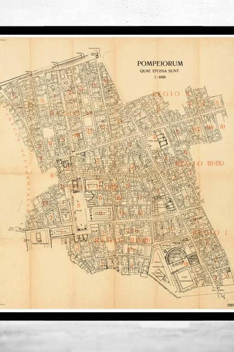 Old Map of Pompeii 1909 Antique Vintage Italy