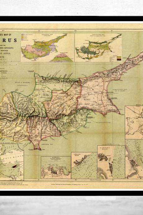 Vintage Map of Cyprus 1878