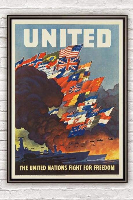 Vintage War Poster United Nations for Freedom 1942