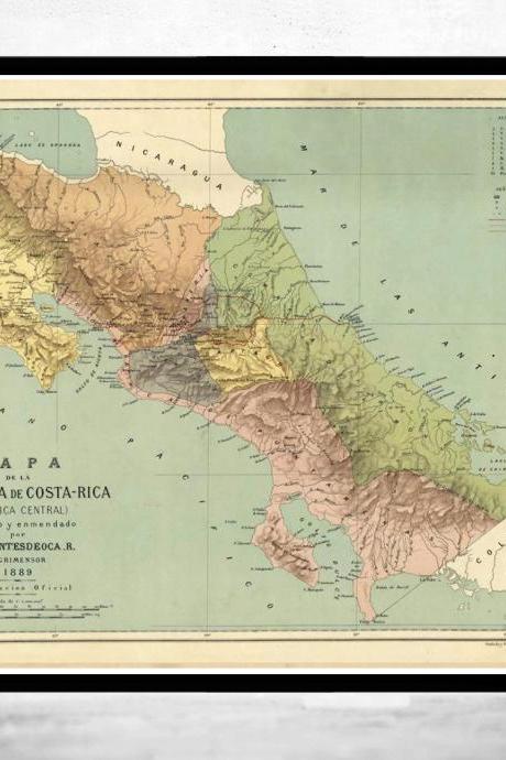 Vintage Map of Costa Rica 1889