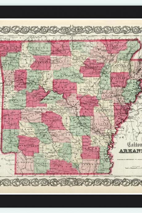 Old Map Arkansas State 1865 United States of America