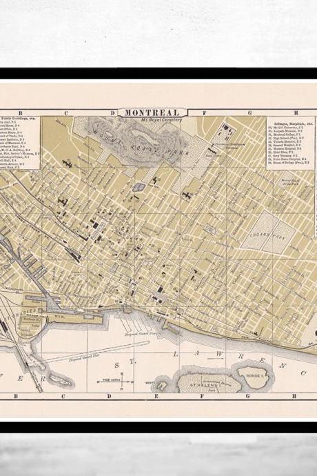 Old Map of Montreal, Canada 1894 Vintage Montreal map
