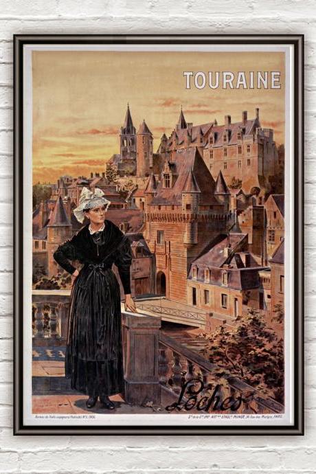 Vintage Poster Loches Touraine France , 1906