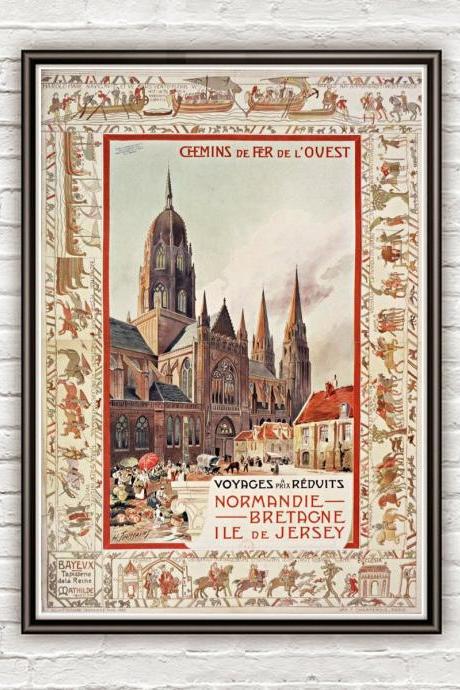 Vintage Poster of Bretagne Normandie 1900 Tourism poster travel