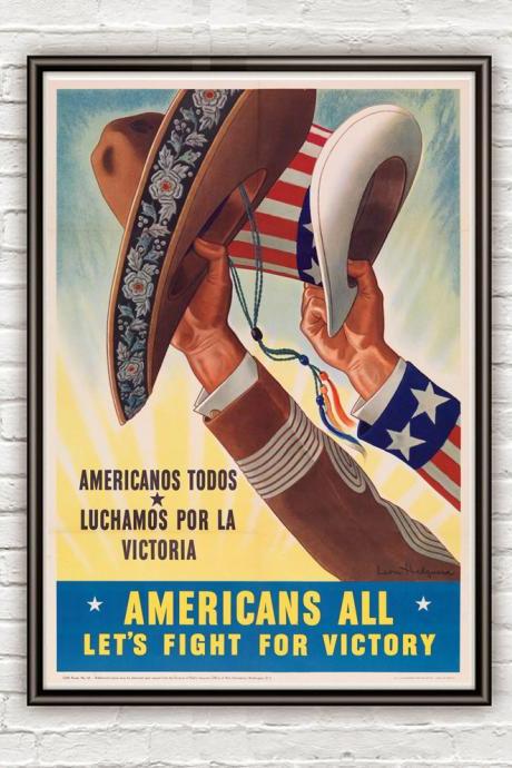 Vintage War Poster americans all lets fight for victory 1943