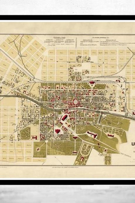 Old Map of Upsala Uppsala, Sweden 1882