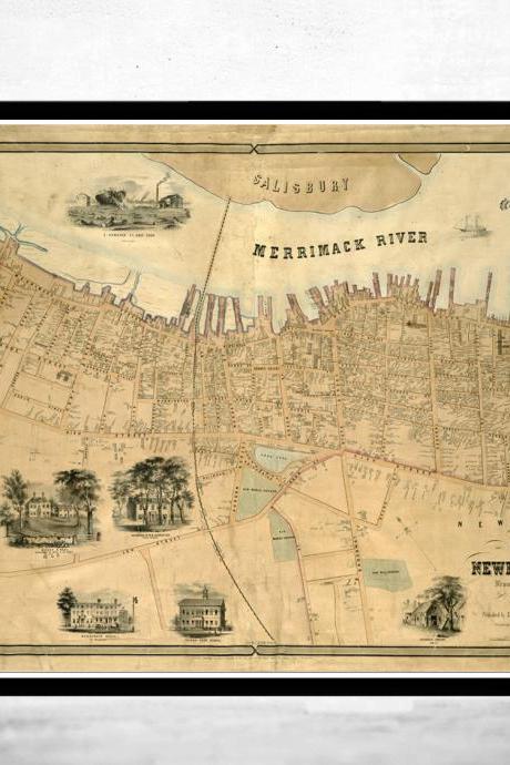 Old Map of NewburyPort, Massachusetts Vintage 1851