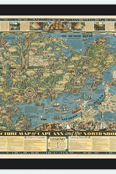 Vintage Map Of Cape Ann And The North Shore 1934