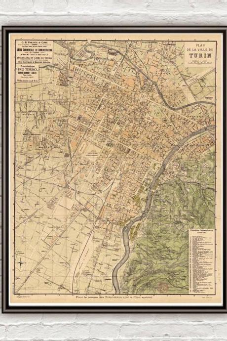 Old Map of Turin Torino Italy Italia 1911