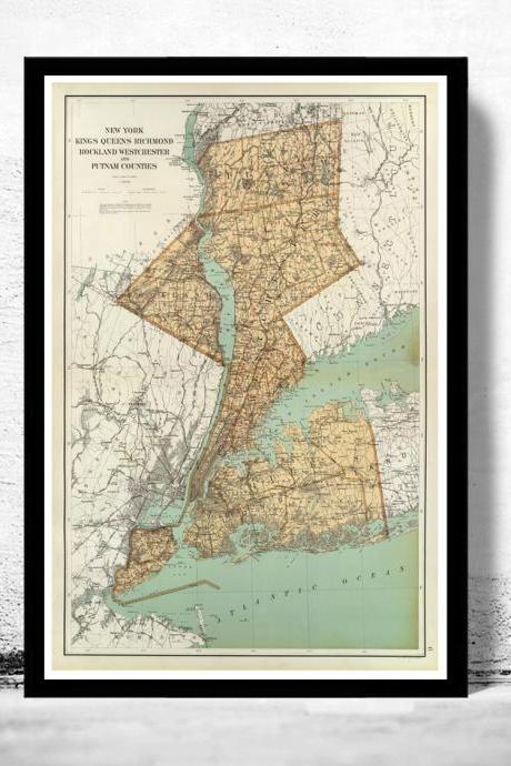 Old Map of New York County 1895 Dutchess, Kings, Queens, Richmond, Rockland, Westchester and Putnam