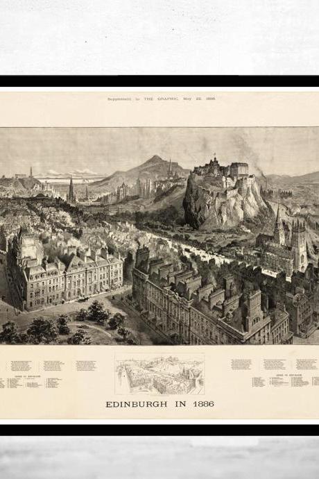 Marvellous Edinburgh Vintage Panoramic View in 1886 Edinbourg Scotland
