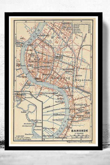 Old Map of Bangkok 1914 Thailand