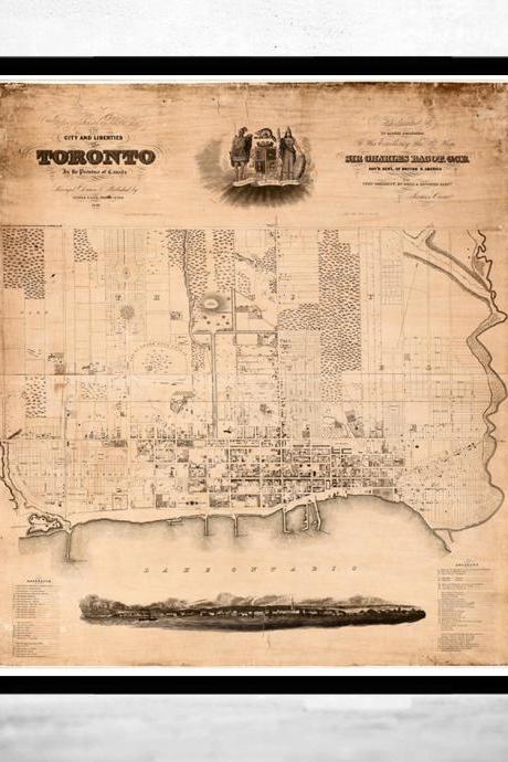 Old Map of Toronto, Ontario Canada 1842 Vintage map Toronto
