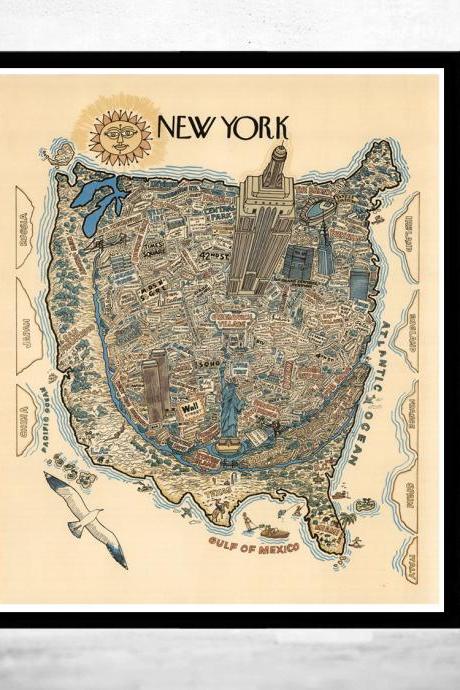 Vintage Poster of New York Pictorial Map