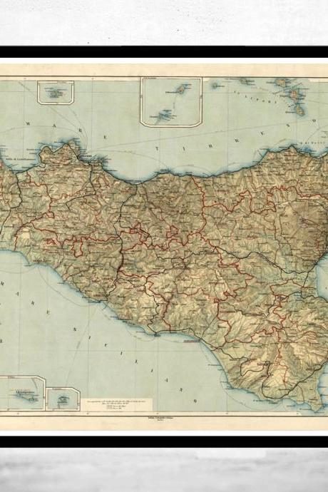 Old Map Of Sicily Sicilia, Italia 1891