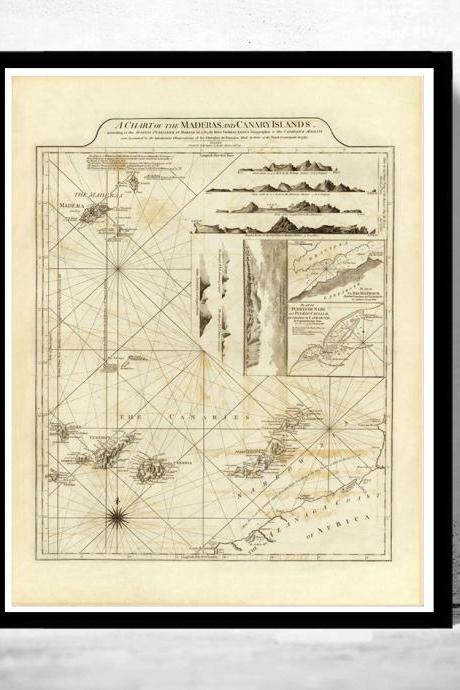 Old Map Canary Islands Madeira Islands 1787