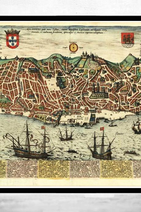 Old Map Of Lisbon 1598 Lisboa Portugal Mapa Antigo