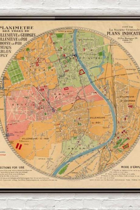 Old Map Of Villeneuve-saint-georges, Villeneuve-le-roi, Choisy-le-roi, Orly, Thiais, Ablon 1930
