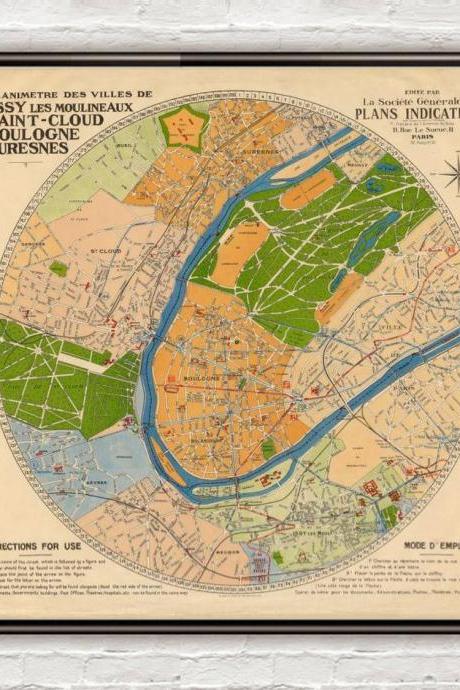 Old Map Of Suresnes, Saint-cloud, Boulogne-billancourt, Issy-les-moulineaux 1930
