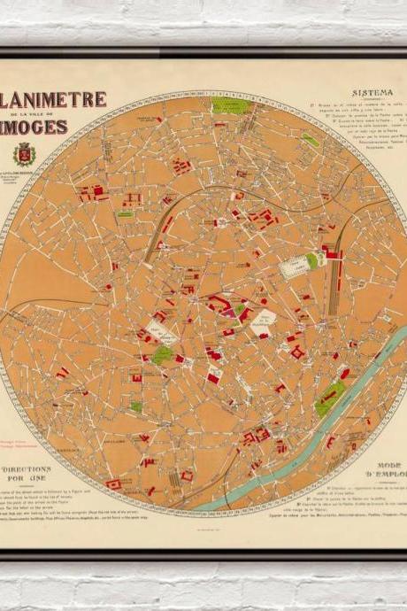 Old Map Of Limoges 1931 France