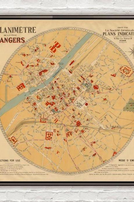 Old Map of Angers 1931 France