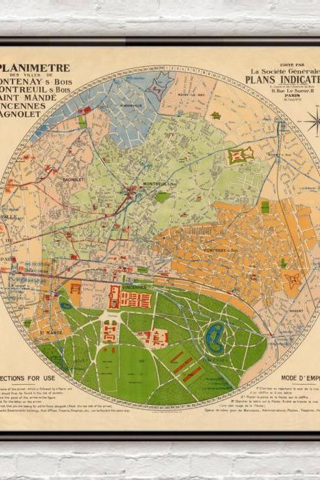 Old Map of Vincennes 1930 France