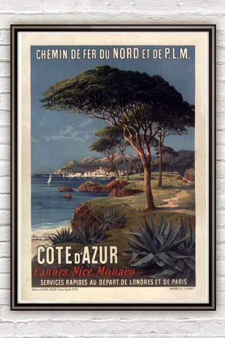 Vintage Poster of Cote d Azur 1895 Tourism poster travel