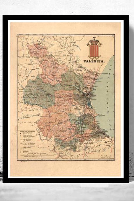Old Map Of Valencia 1900 Spain