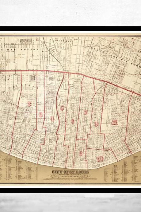 Old map of Saint Louis City St Louis 1870
