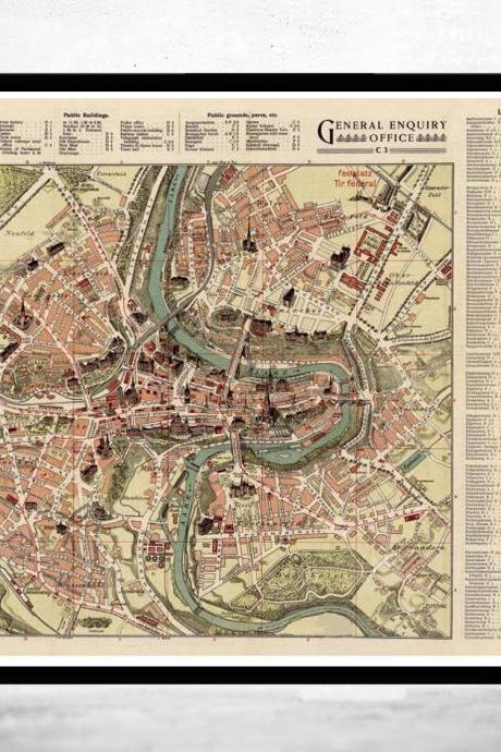 Old Map Of Berne Berna, Switzerland Suisse 1910