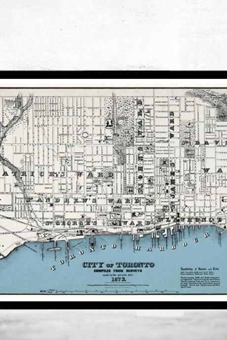 Old Map of Toronto, Ontario Canada 1873 Vintage map Toronto