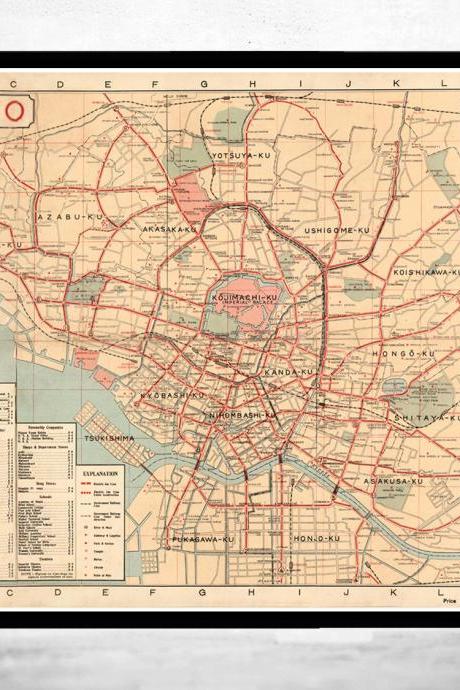 Vintage Map of Tokyo 1920 Japan