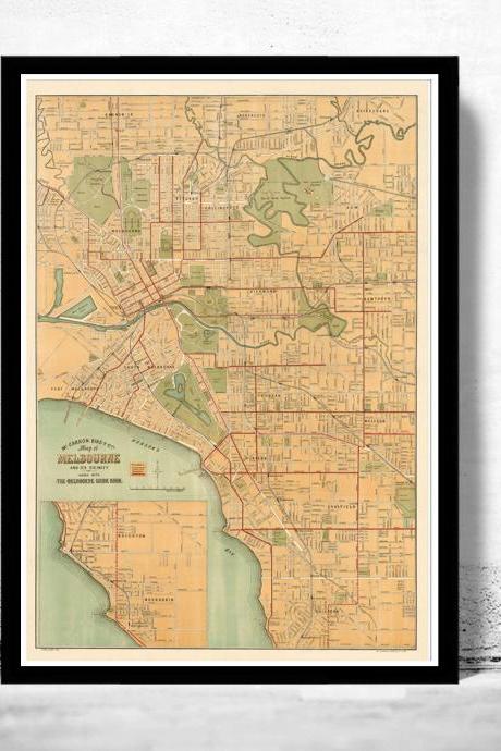 Vintage Map of Melbourne City 1913 , Australia Oceania