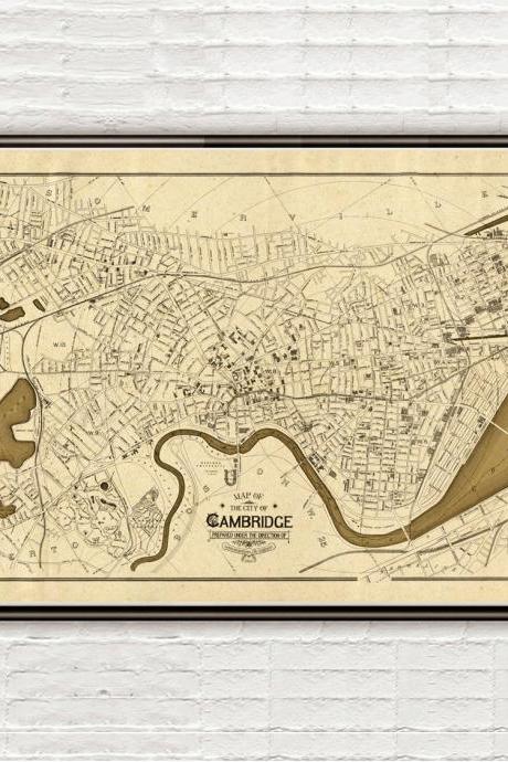 Old Map of Cambridge, Massachusetts Vintage 1910