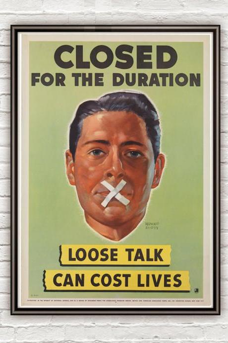 Vintage War Poster loose talk can cost lives (5) 1942