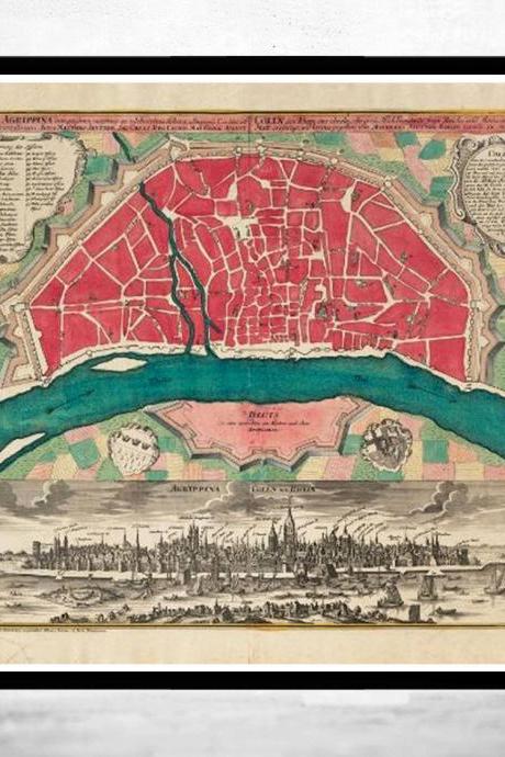 Old Map of Koln Cologne, Germany 1740
