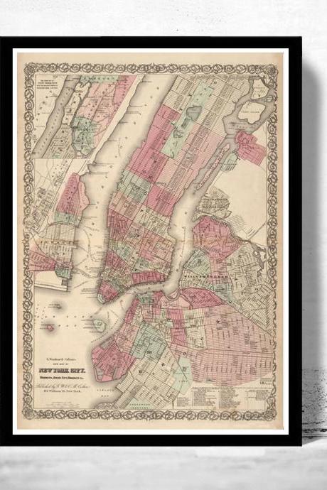 Old New York map 1866 Manhattan