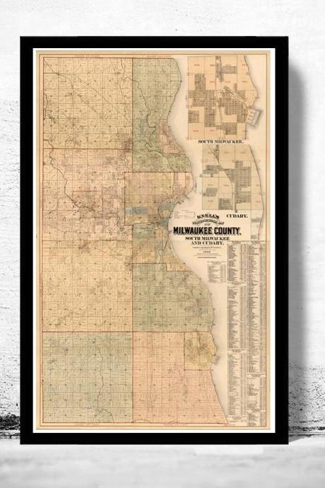 Old Map of Milwaukee County and City 1893 Vintage map
