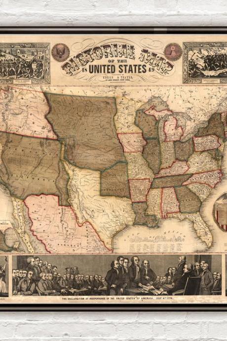 Old Map of United States of America 1849 USA map