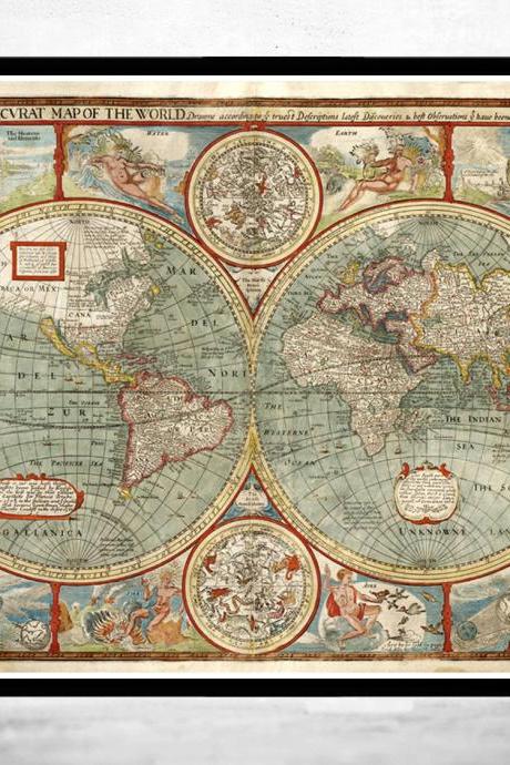 Old Map of The World 1627 Antique map