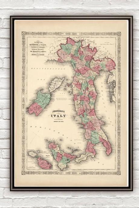 Old Map Of Italy 1863 Italia