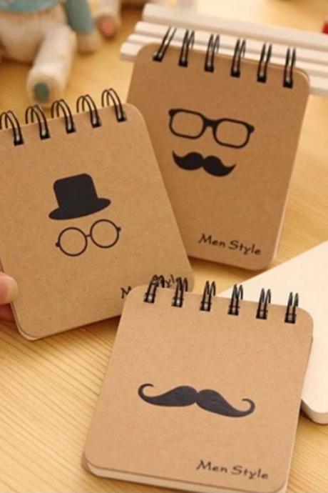 Men Style Beard Memo pads,mustache note pads,Glasses hat pipe mini book with Kraft paper cover