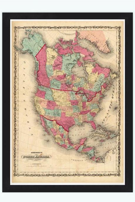 Old Map of United States of America, North America 1860
