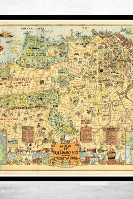 Old Map of San Francisco 1927 Pictorial Map