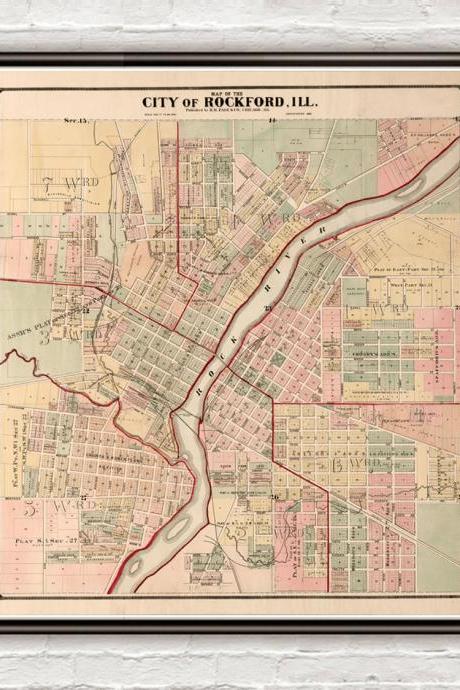 Old map of Rockford Illinois 1886